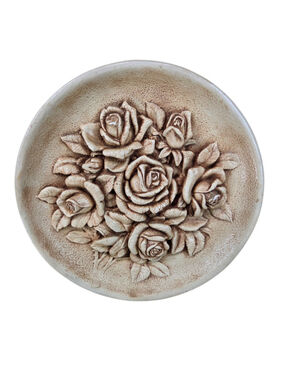 Vintage Ceramic Rose Wall Plaque 3D Floral Relief Mid Century Wall Decor